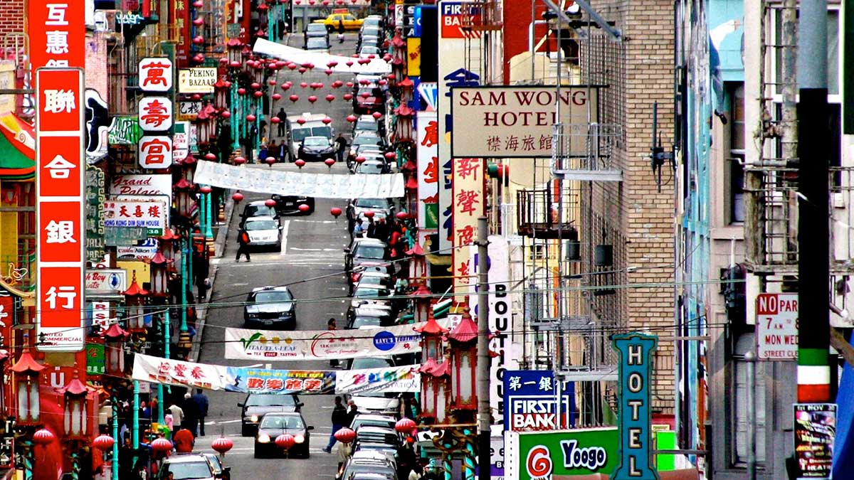 close up of streets of chinatown in san francisco, California USA